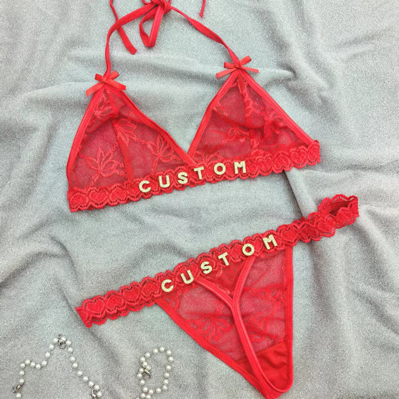 Customized Rhinestone Bralette and Panty Set
