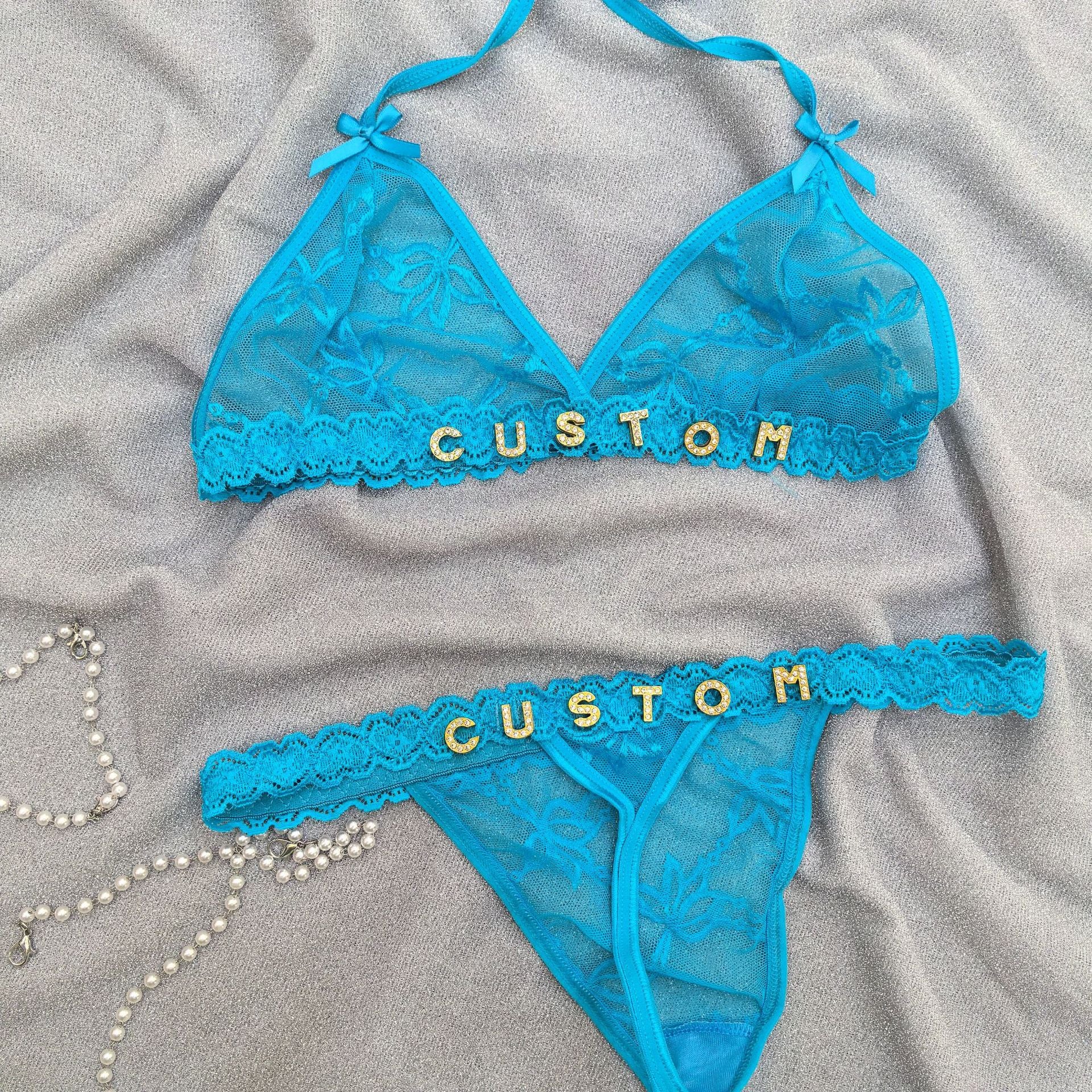 Customized Rhinestone Bralette and Panty Set