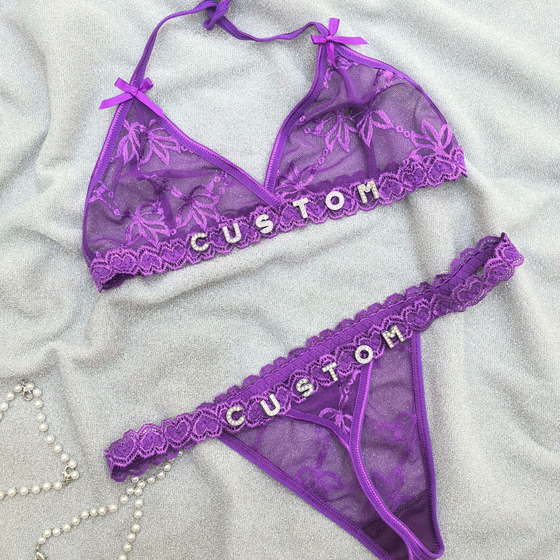 Customized Rhinestone Bralette and Panty Set