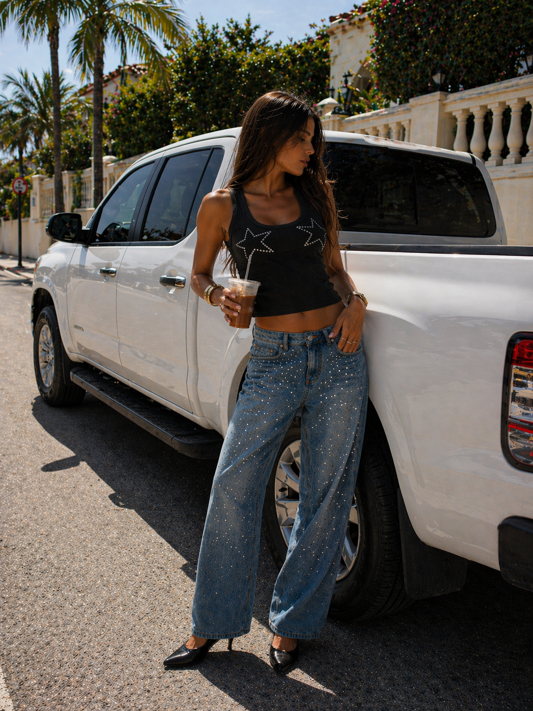 Starry Diamond Straight-Leg Denim Jeans