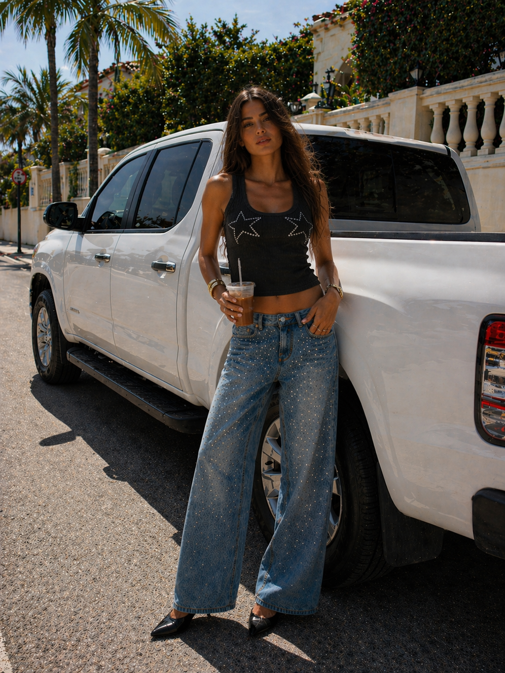 Starry Diamond Straight-Leg Denim Jeans