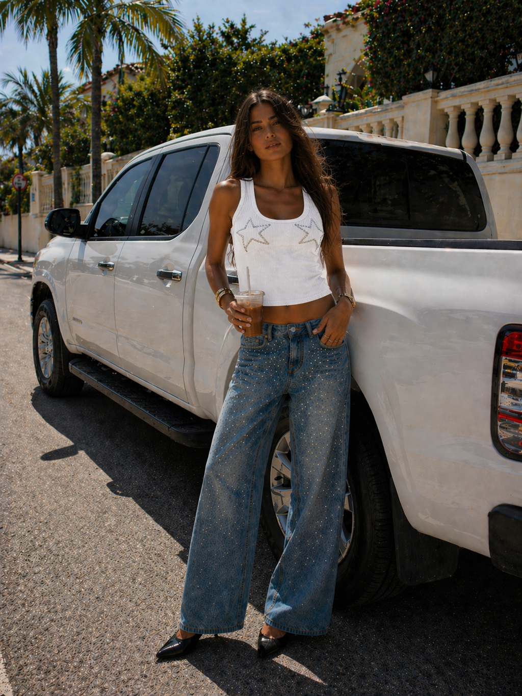 Starry Diamond Straight-Leg Denim Jeans