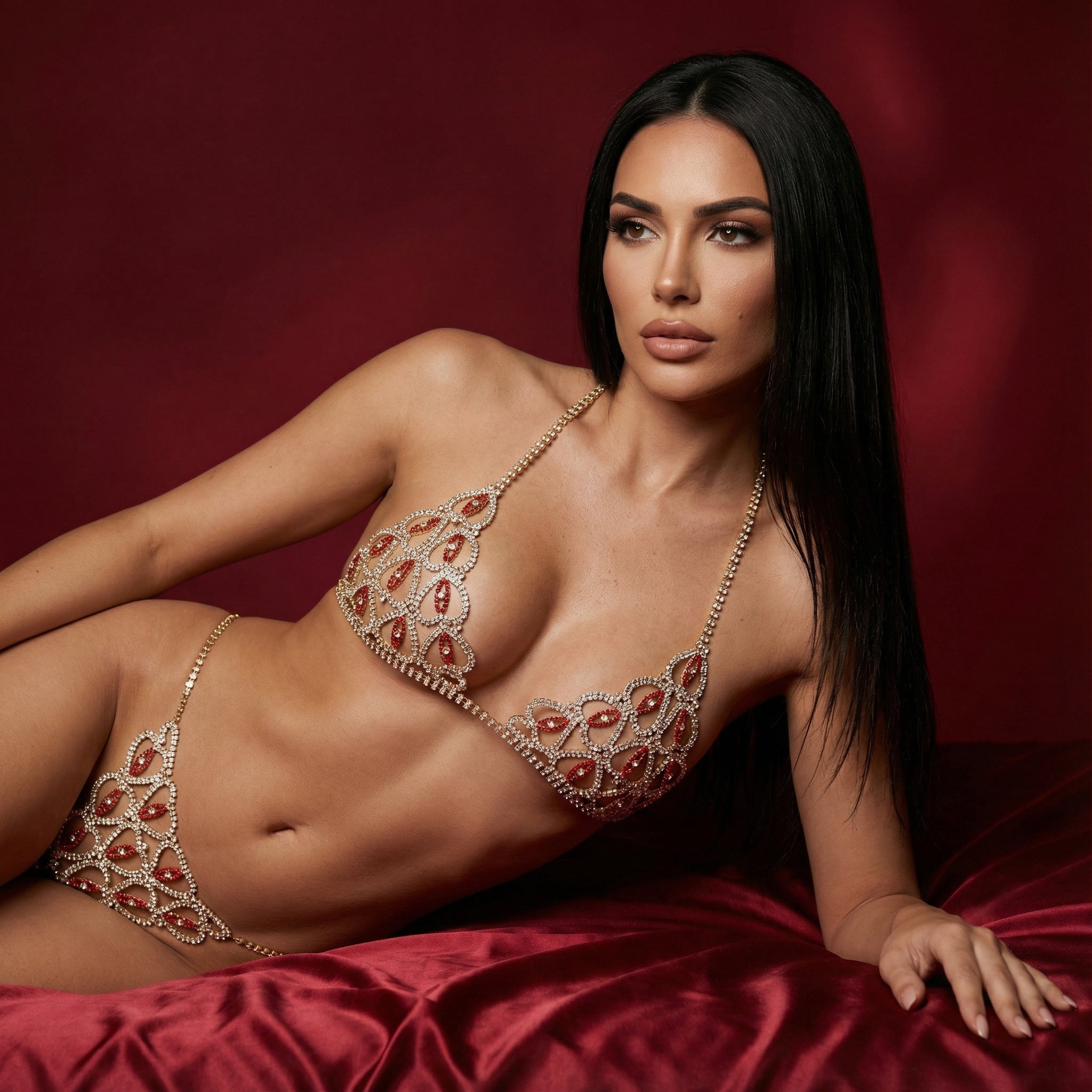 Valentine Frosted Rhinestone Lingerie Set
