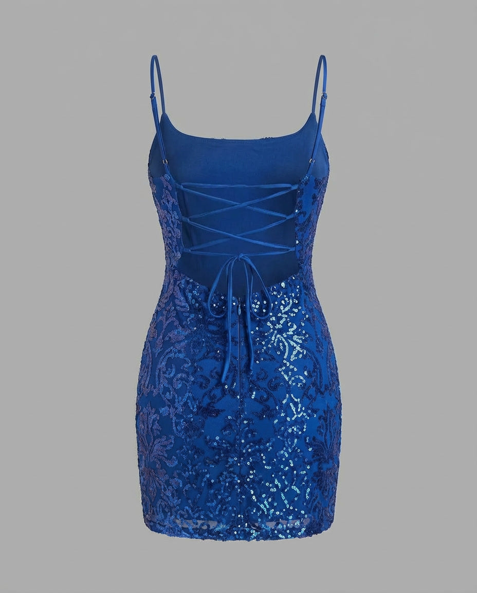 Lace-Up Back Sequin Mini Dress