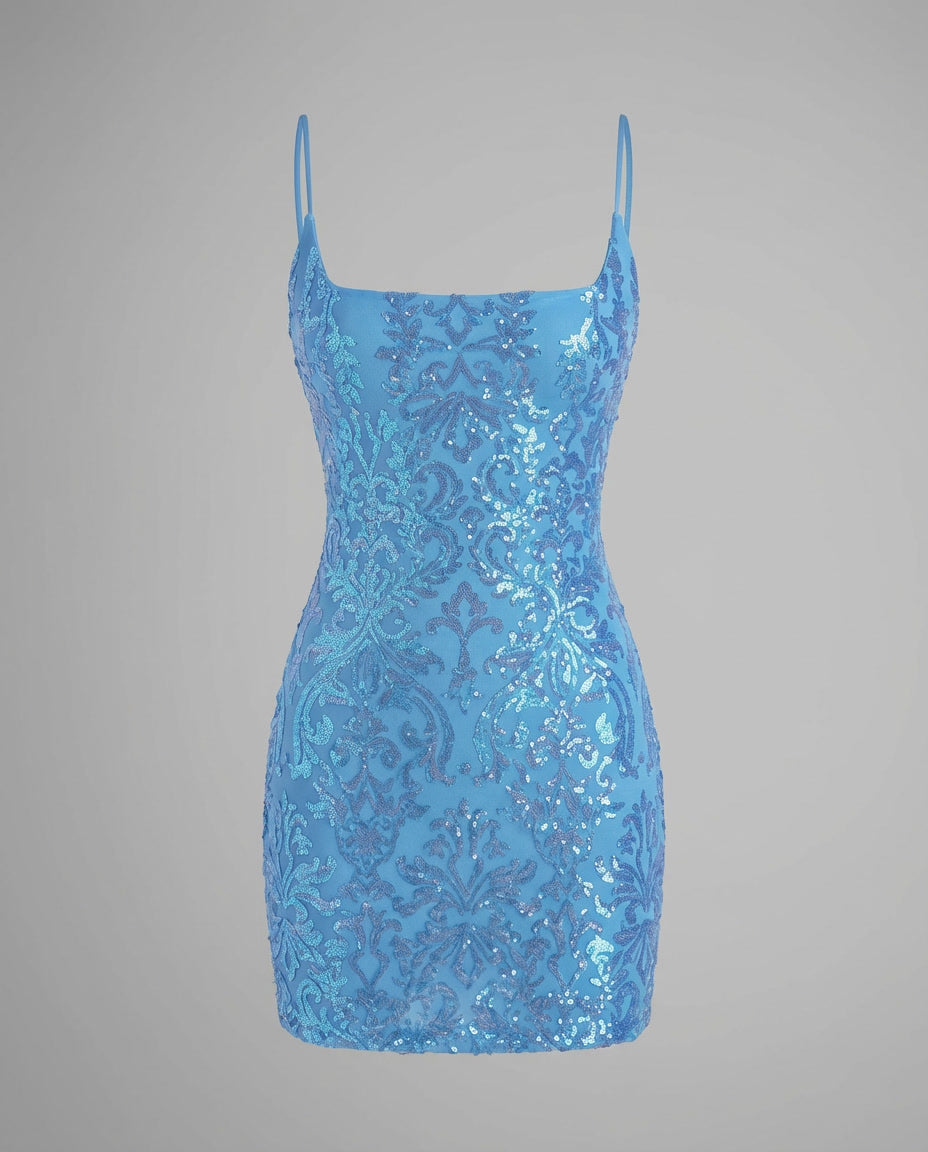Lace-Up Back Sequin Mini Dress